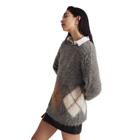 New! Madewell Gray Argyle Sweater Sz XXS - Picture 2 of 7